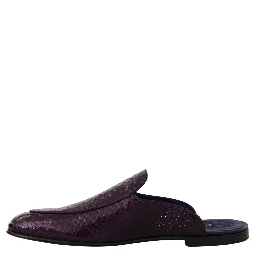 Purple Exotic Leather Flats Slides Shoes