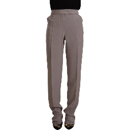 Brown High Waist Silk Tapered Long Pants