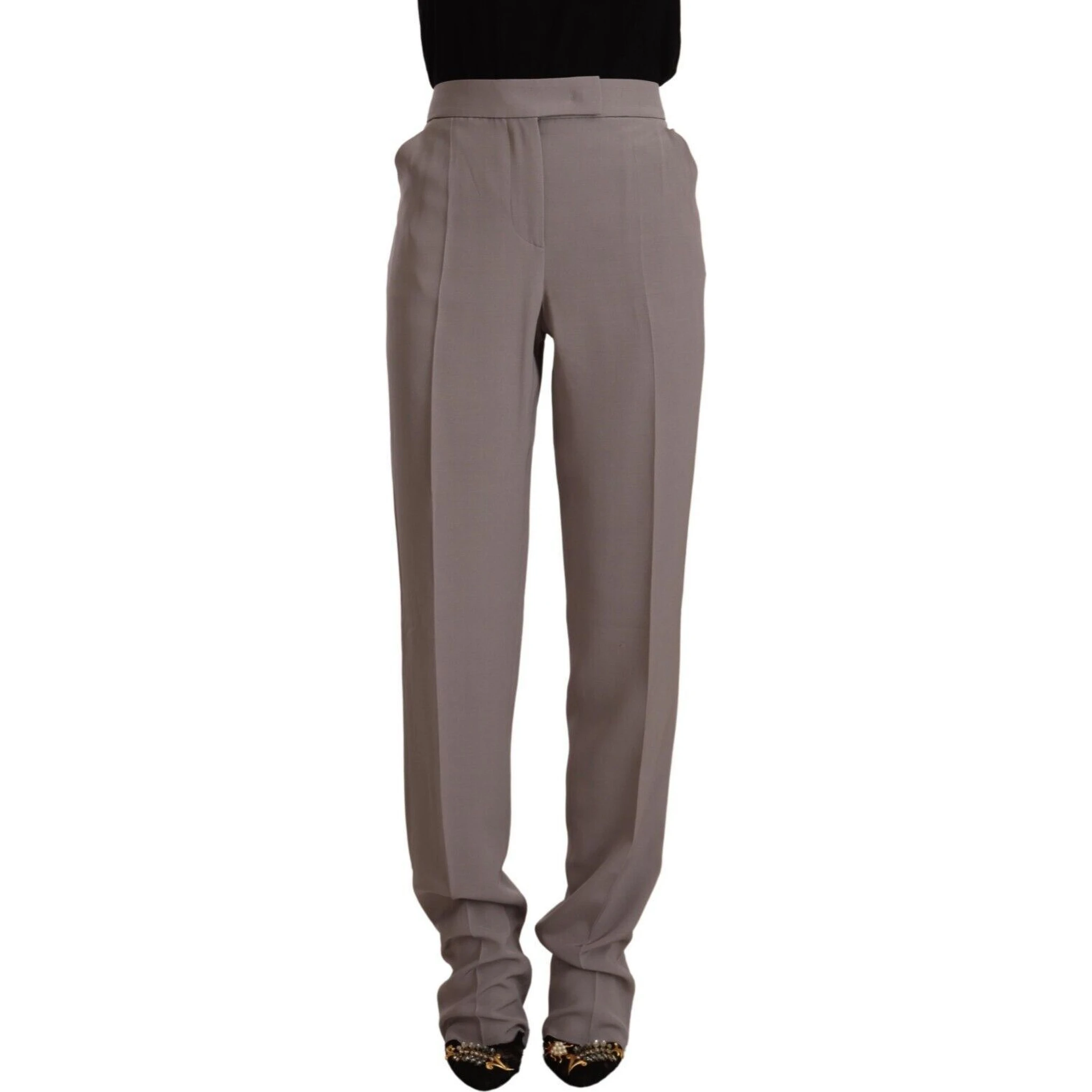 Brown High Waist Silk Tapered Long Pants