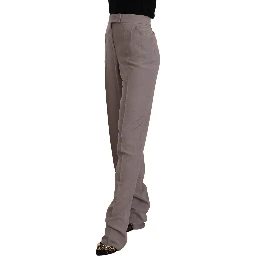 Brown High Waist Silk Tapered Long Pants