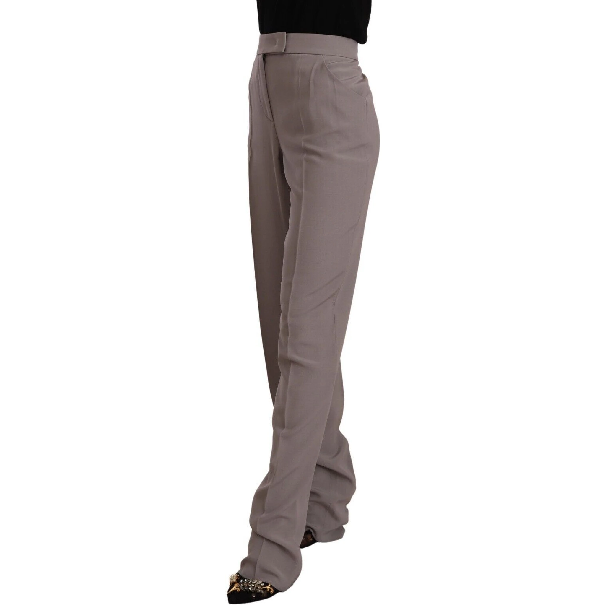 Brown High Waist Silk Tapered Long Pants