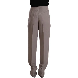 Brown High Waist Silk Tapered Long Pants