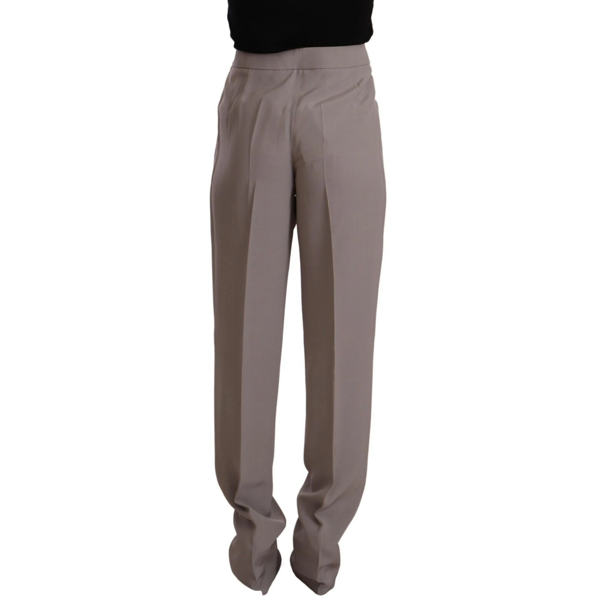 Brown High Waist Silk Tapered Long Pants