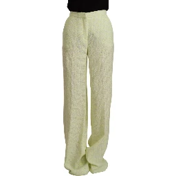 Yellow Green Cotton High Waist Straight Long Pants