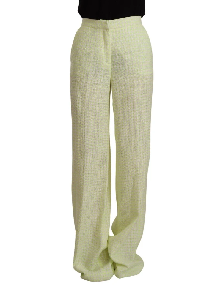 Yellow Green Cotton High Waist Straight Long Pants