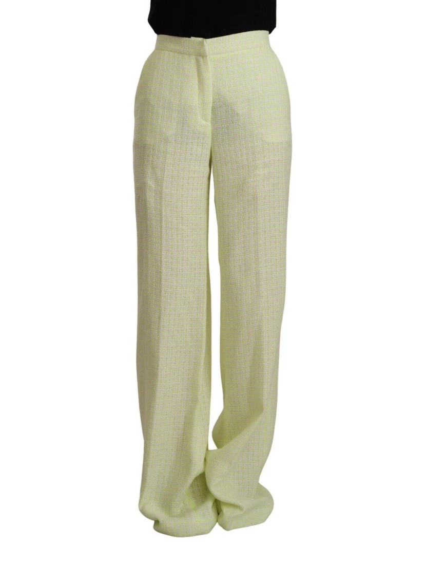 Yellow Green Cotton High Waist Straight Long Pants