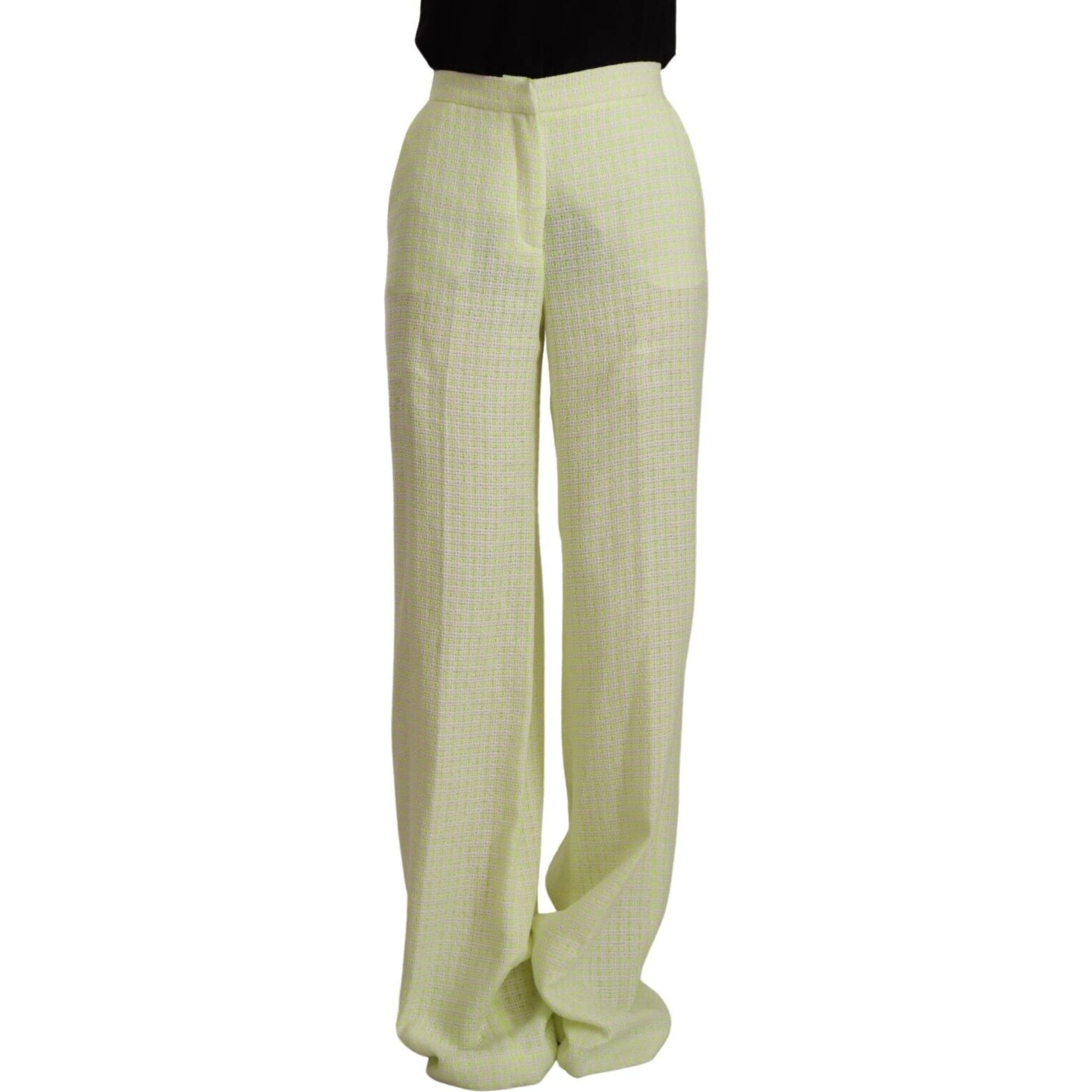 Yellow Green Cotton High Waist Straight Long Pants
