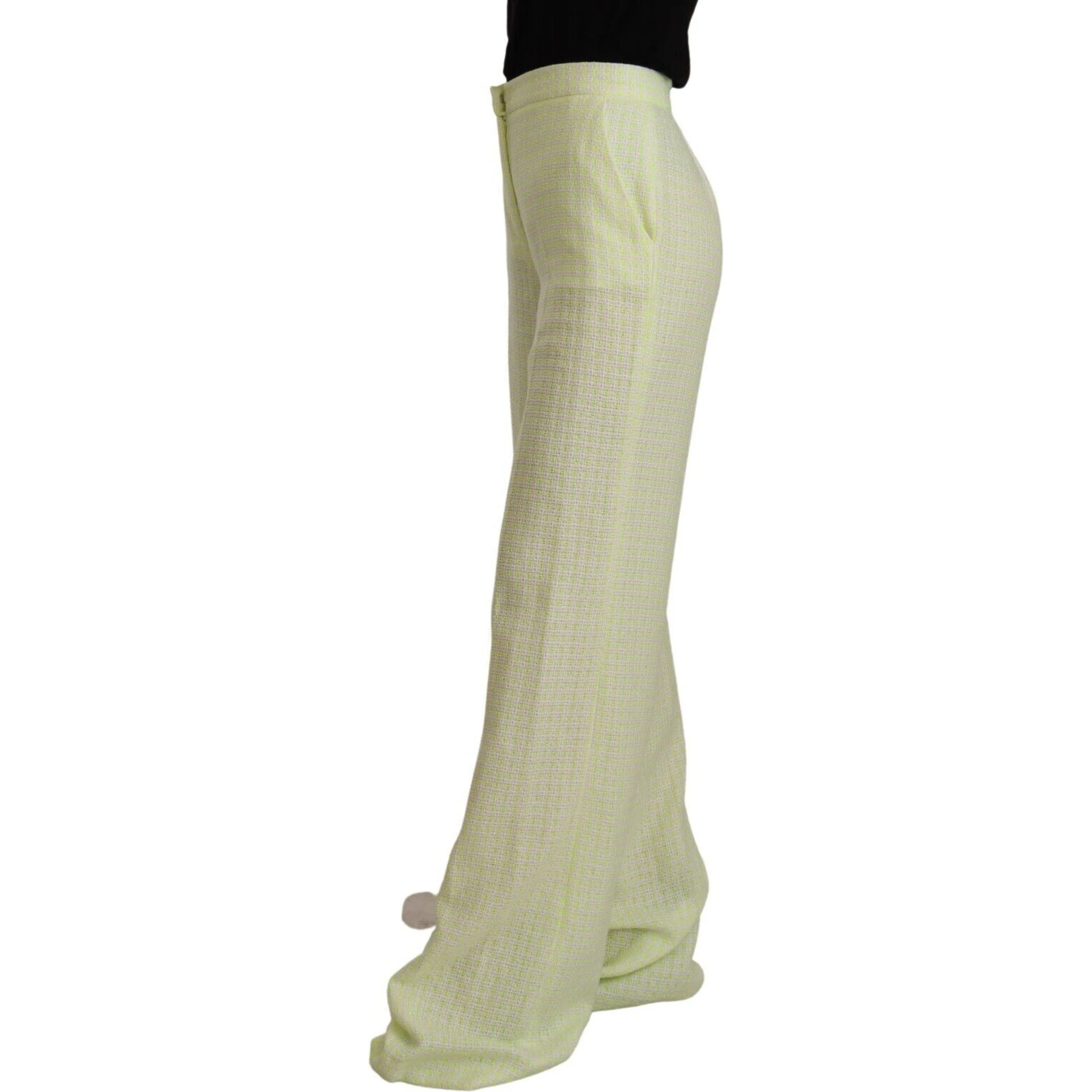 Yellow Green Cotton High Waist Straight Long Pants