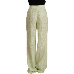 Yellow Green Cotton High Waist Straight Long Pants