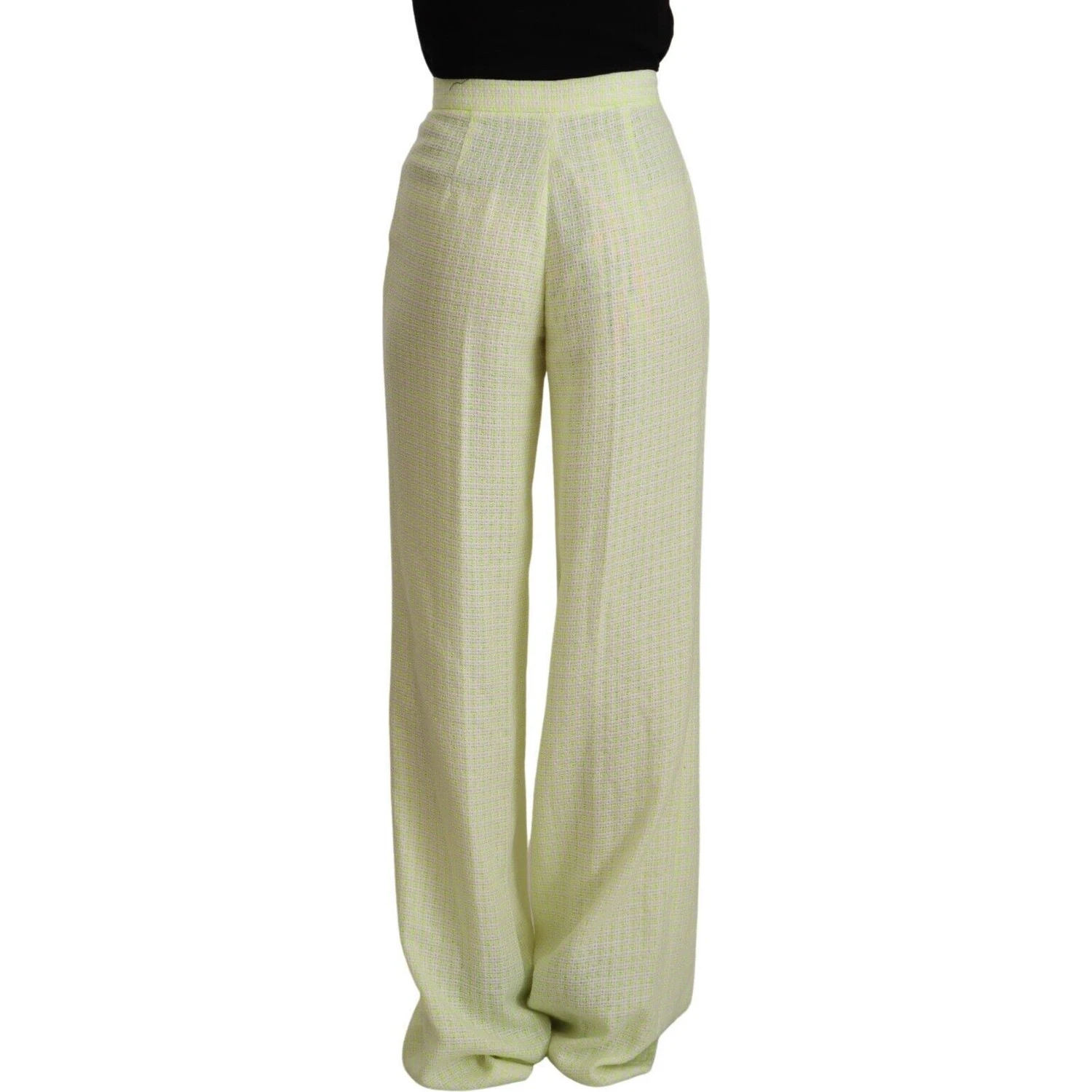 Yellow Green Cotton High Waist Straight Long Pants