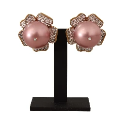 Gold Tone Maxi Faux Pearl Floral Clip-on Jewelry Earrings