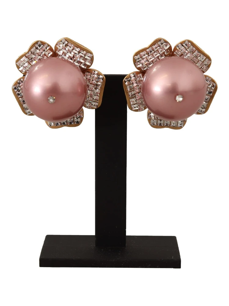 Gold Tone Maxi Faux Pearl Floral Clip-on Jewelry Earrings