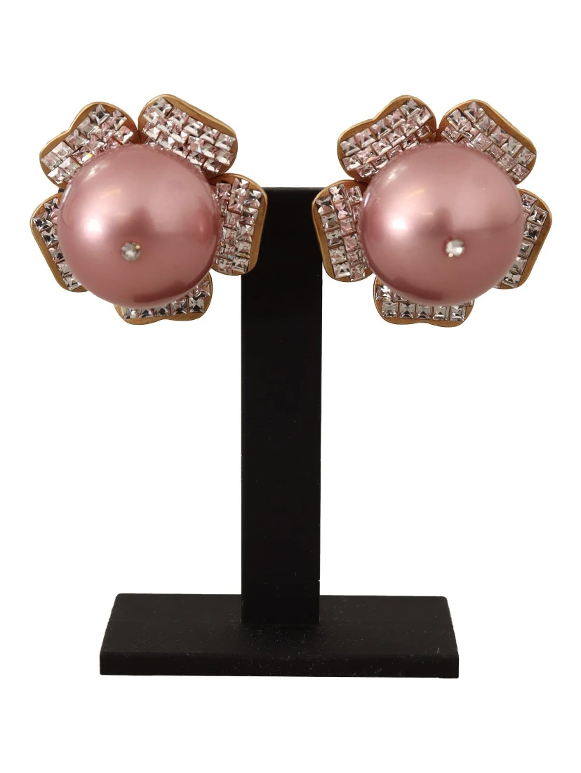 Gold Tone Maxi Faux Pearl Floral Clip-on Jewelry Earrings