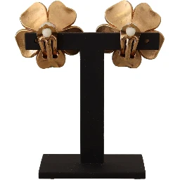 Gold Tone Maxi Faux Pearl Floral Clip-on Jewelry Earrings