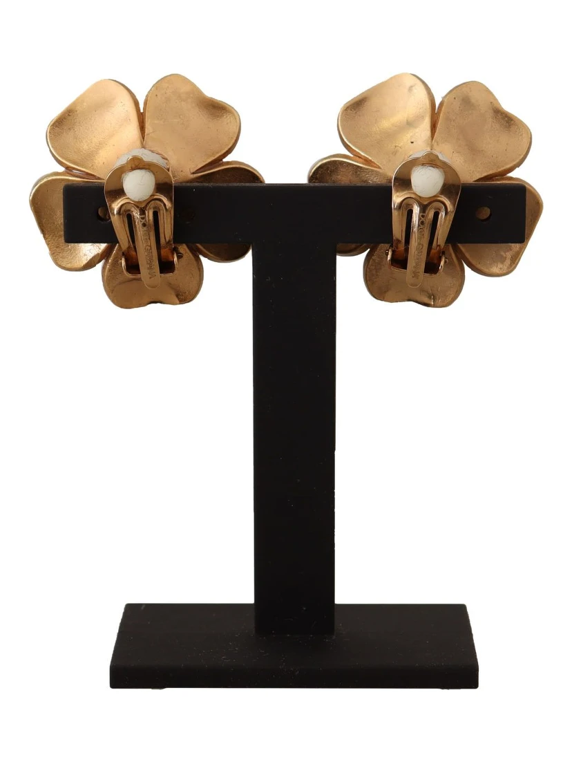 Gold Tone Maxi Faux Pearl Floral Clip-on Jewelry Earrings