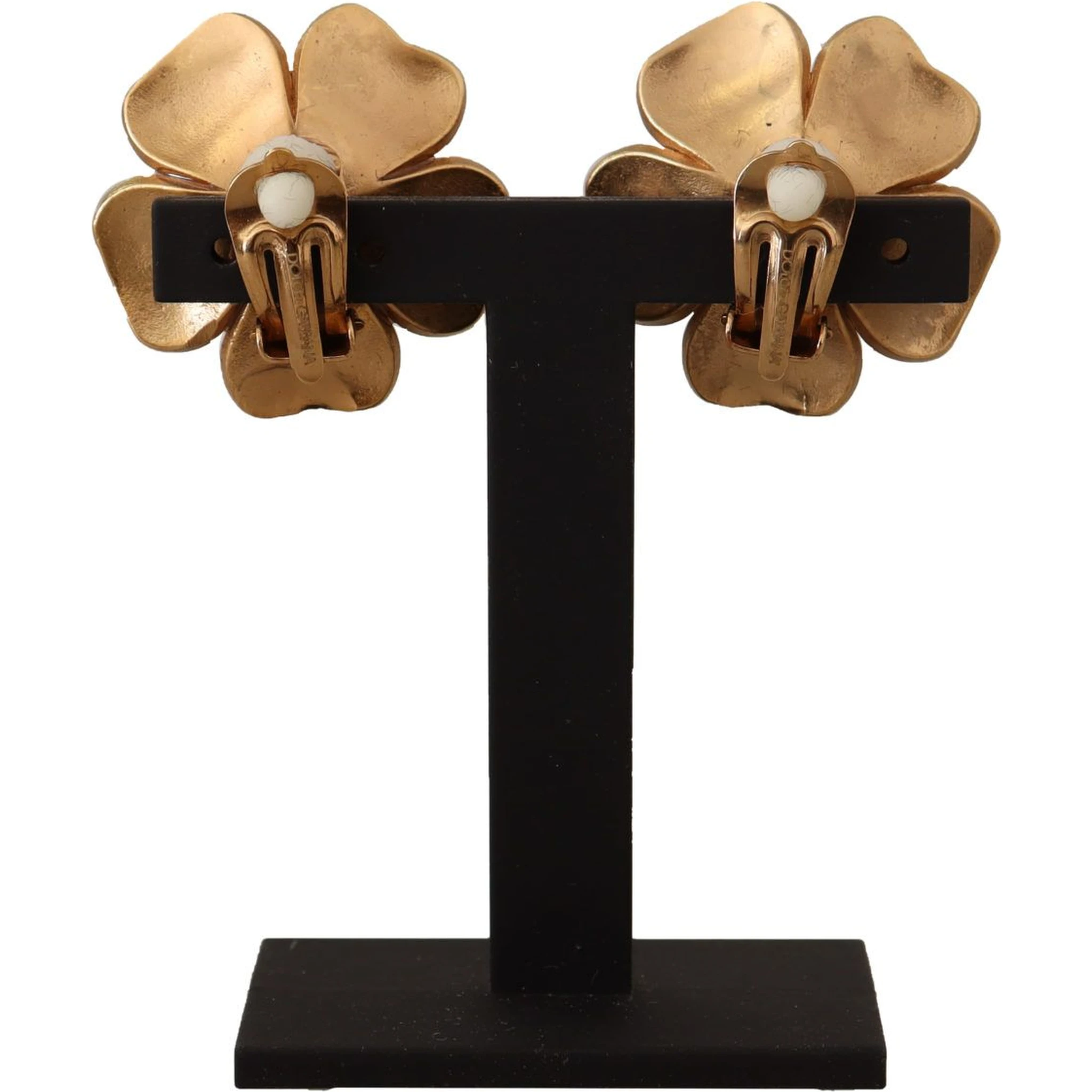 Gold Tone Maxi Faux Pearl Floral Clip-on Jewelry Earrings