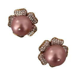 Gold Tone Maxi Faux Pearl Floral Clip-on Jewelry Earrings