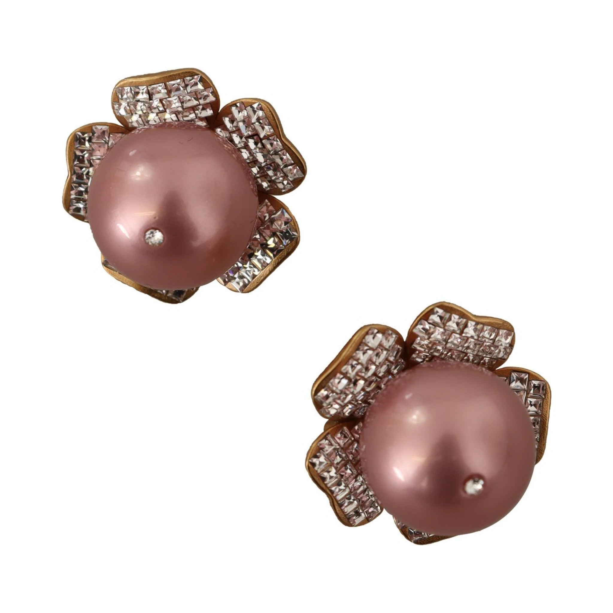 Gold Tone Maxi Faux Pearl Floral Clip-on Jewelry Earrings