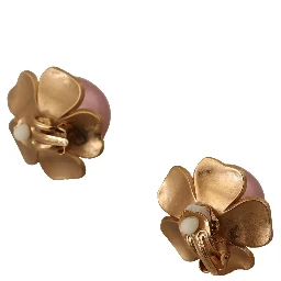 Gold Tone Maxi Faux Pearl Floral Clip-on Jewelry Earrings