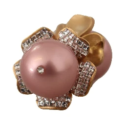 Gold Tone Maxi Faux Pearl Floral Clip-on Jewelry Earrings