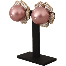 Gold Tone Maxi Faux Pearl Floral Clip-on Jewelry Earrings
