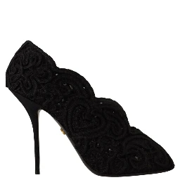 Black Cordonetto Ricamo Pump Open Toe Shoes