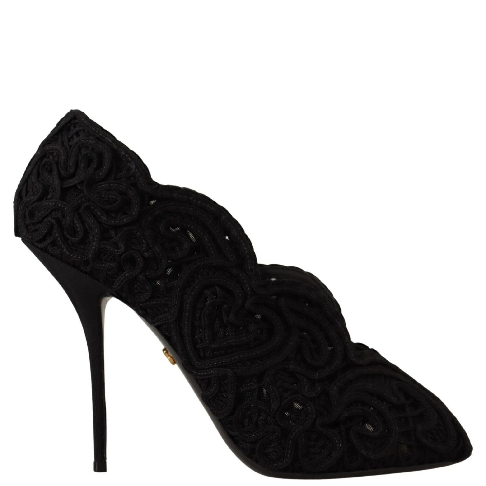 Black Cordonetto Ricamo Pump Open Toe Shoes