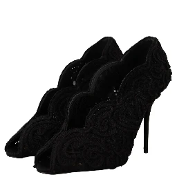 Black Cordonetto Ricamo Pump Open Toe Shoes