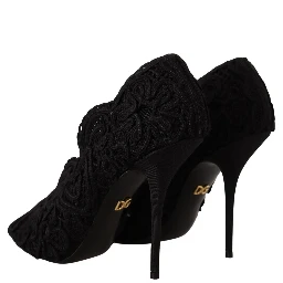 Black Cordonetto Ricamo Pump Open Toe Shoes