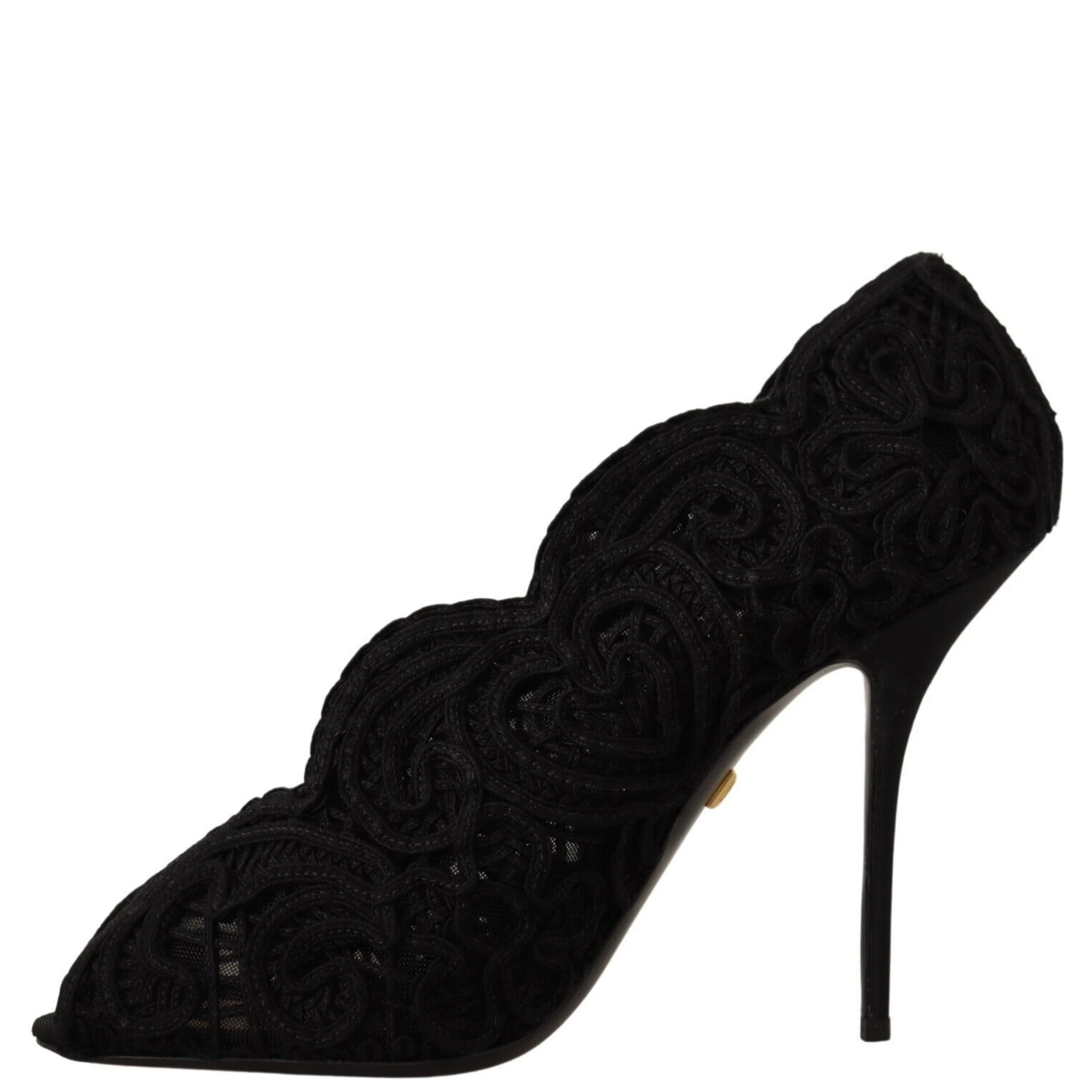Black Cordonetto Ricamo Pump Open Toe Shoes