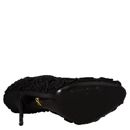 Black Cordonetto Ricamo Pump Open Toe Shoes