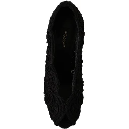 Black Cordonetto Ricamo Pump Open Toe Shoes