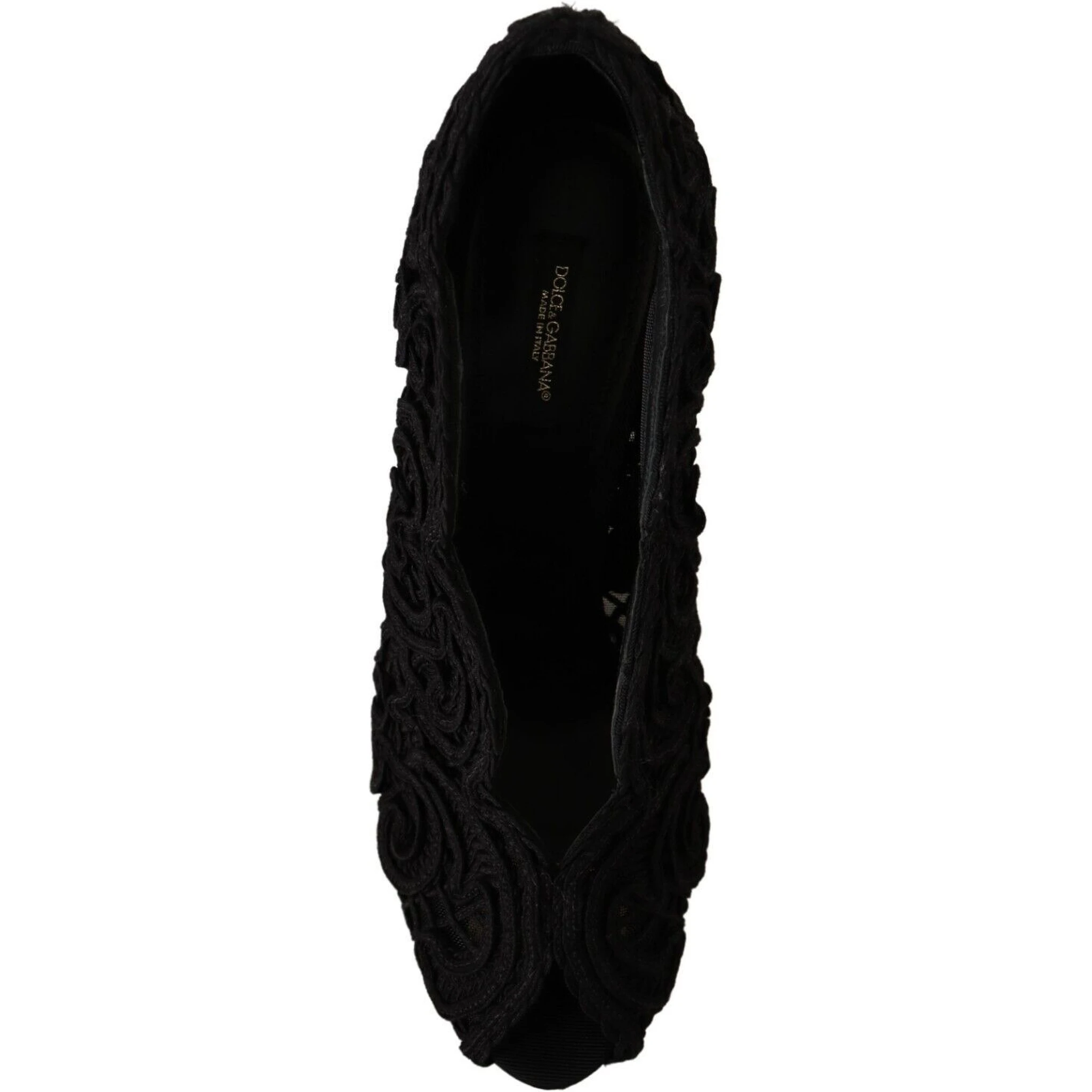 Black Cordonetto Ricamo Pump Open Toe Shoes