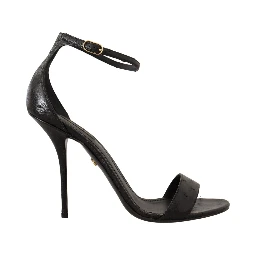 Black Ostrich Ankle Strap Heels Sandals Shoes