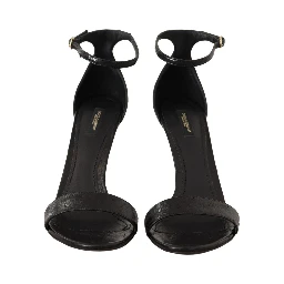 Black Ostrich Ankle Strap Heels Sandals Shoes