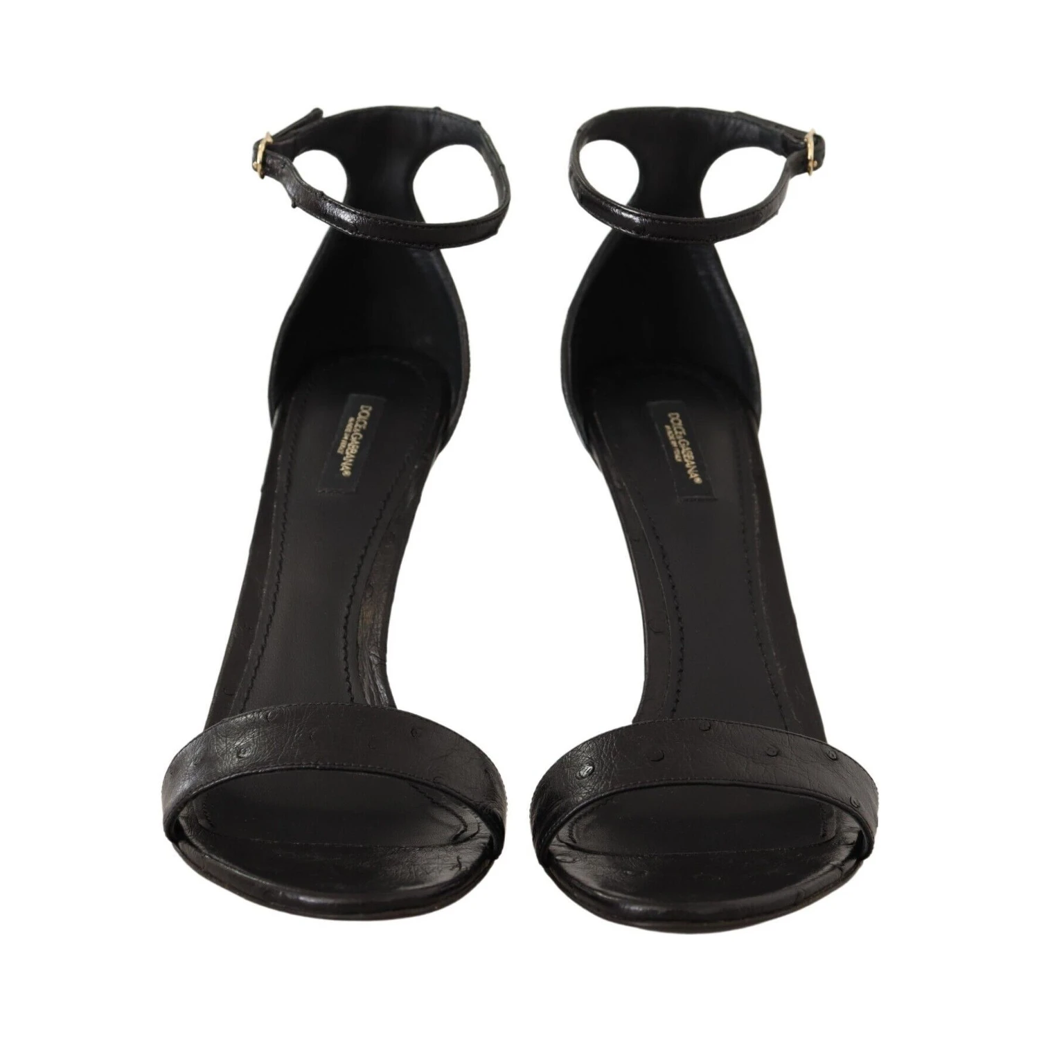 Black Ostrich Ankle Strap Heels Sandals Shoes