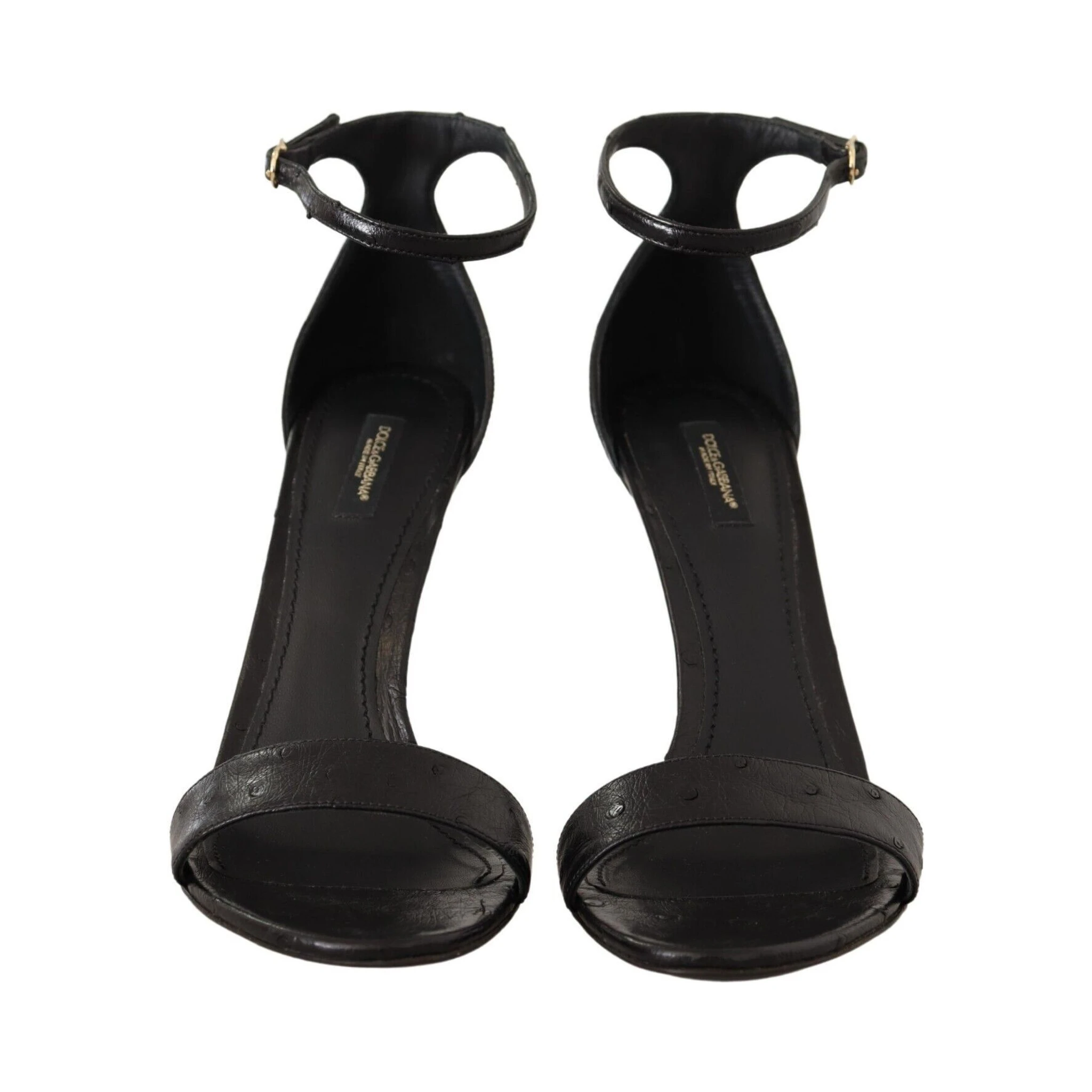 Black Ostrich Ankle Strap Heels Sandals Shoes