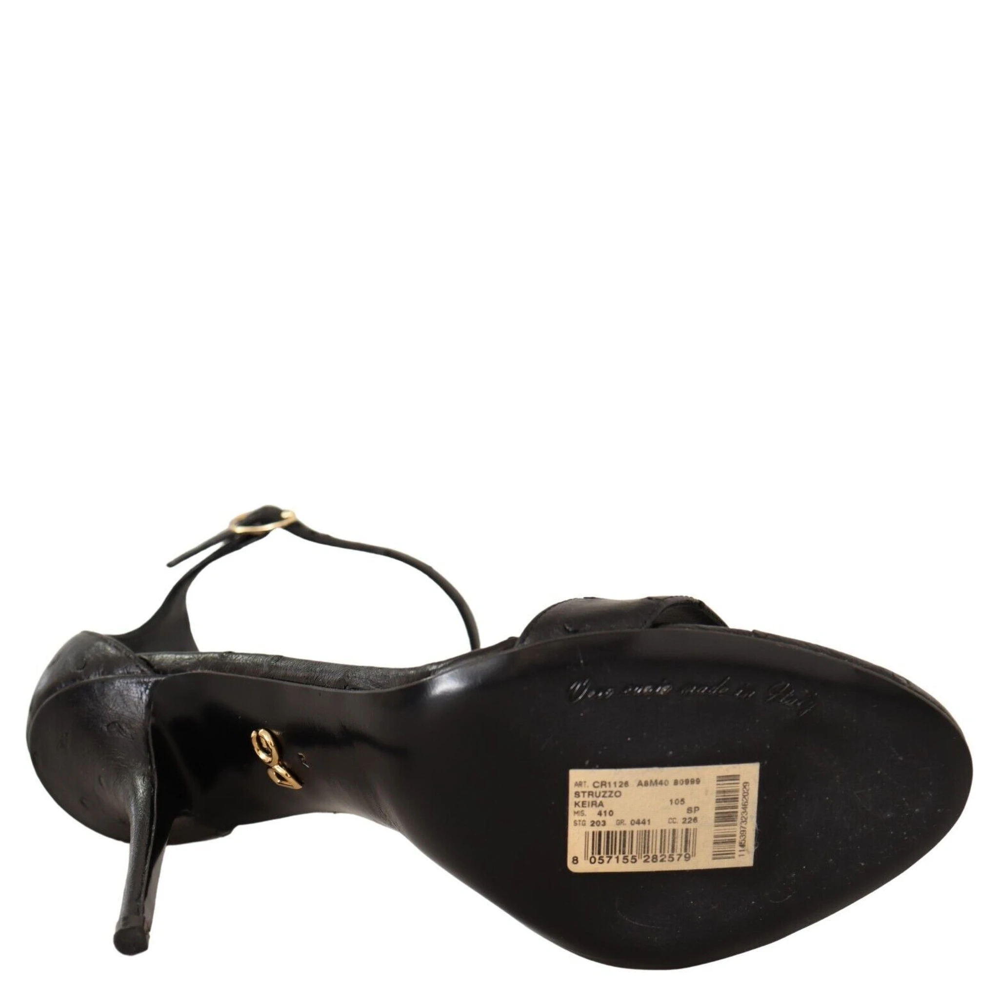 Black Ostrich Ankle Strap Heels Sandals Shoes