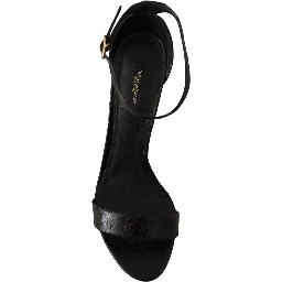 Black Ostrich Ankle Strap Heels Sandals Shoes