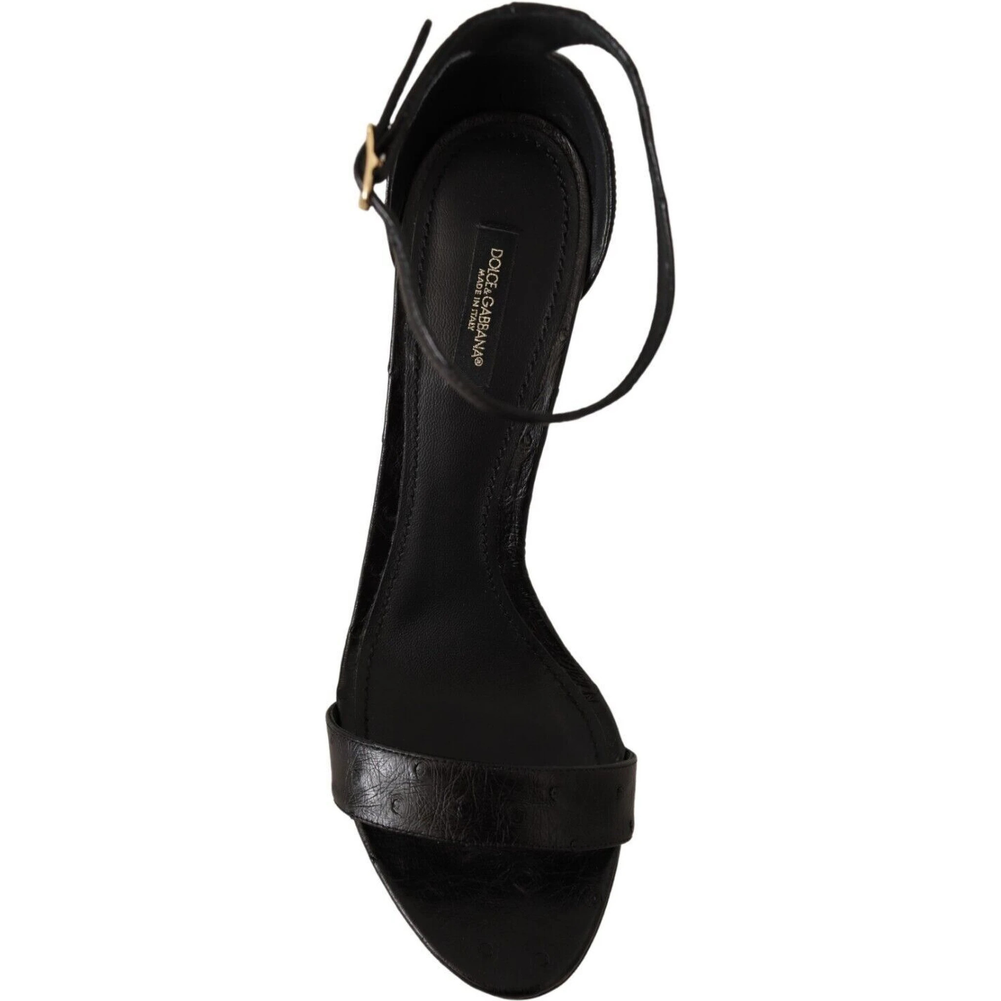 Black Ostrich Ankle Strap Heels Sandals Shoes