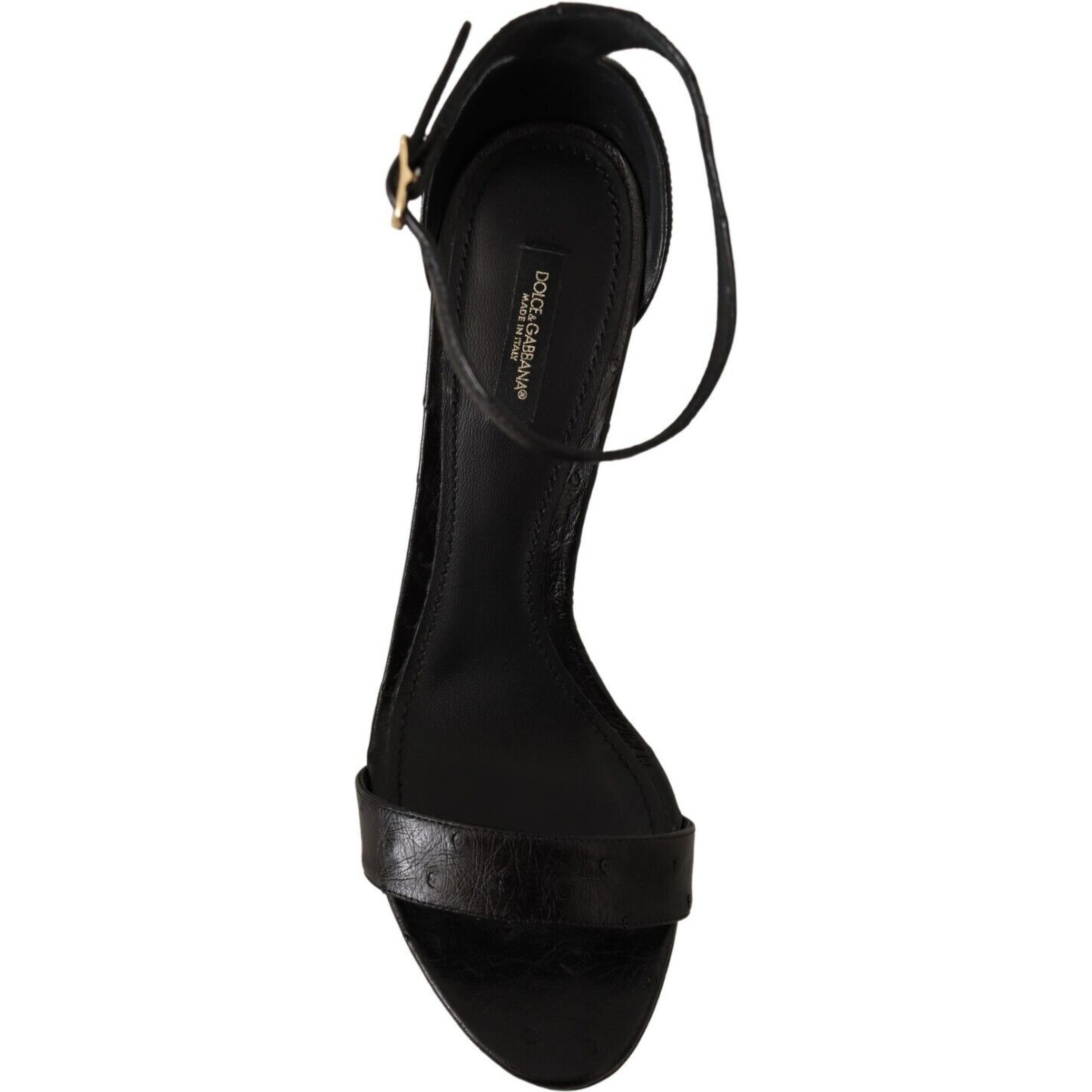 Black Ostrich Ankle Strap Heels Sandals Shoes