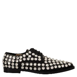 Black Leather Crystals Lace Up Formal Shoes