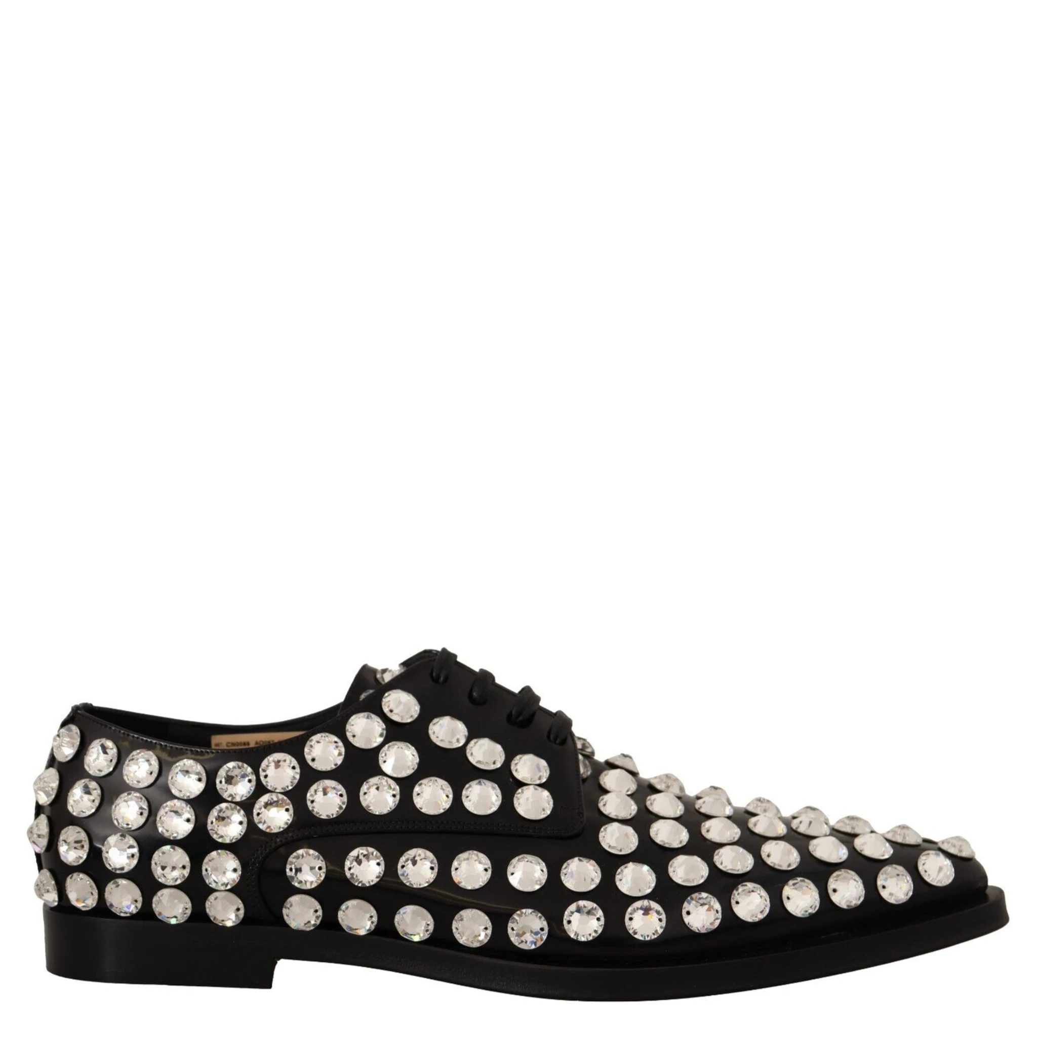 Black Leather Crystals Lace Up Formal Shoes