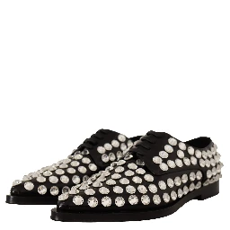 Black Leather Crystals Lace Up Formal Shoes