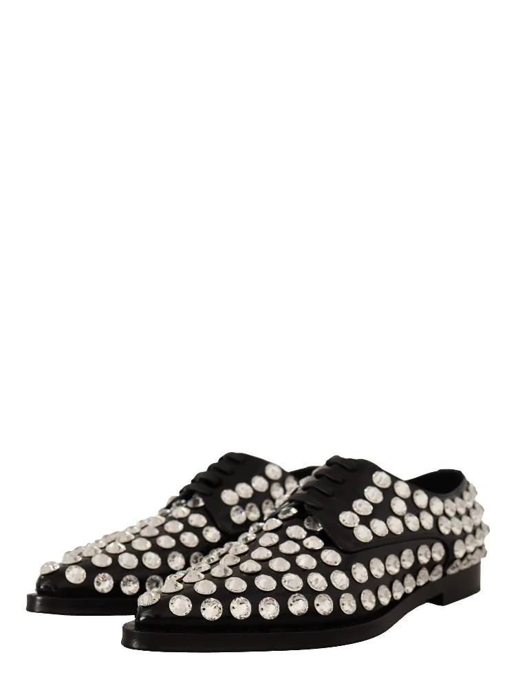 Black Leather Crystals Lace Up Formal Shoes alternative