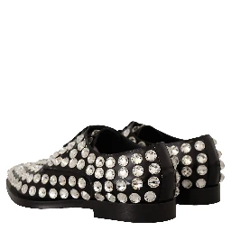 Black Leather Crystals Lace Up Formal Shoes