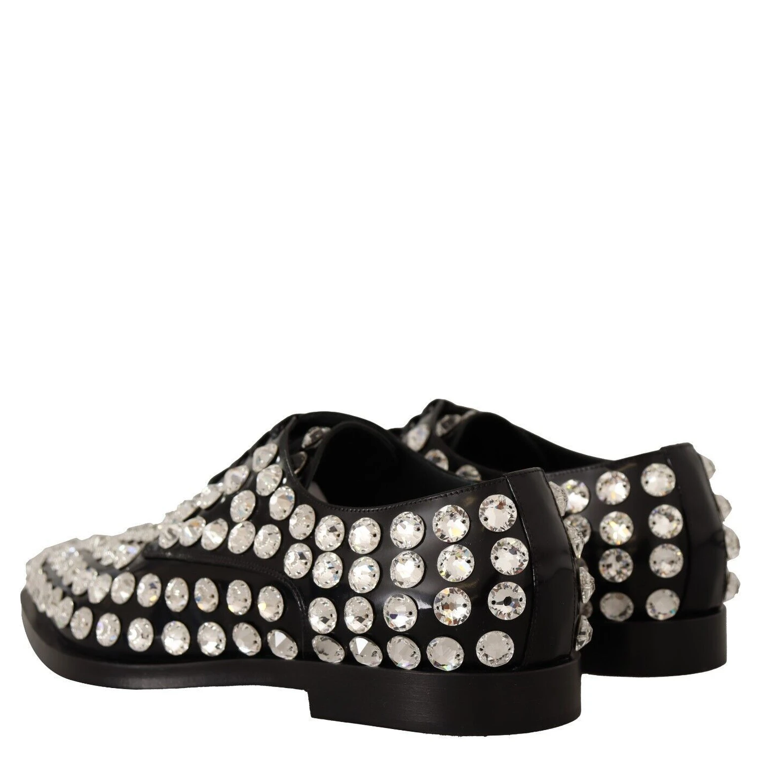 Black Leather Crystals Lace Up Formal Shoes