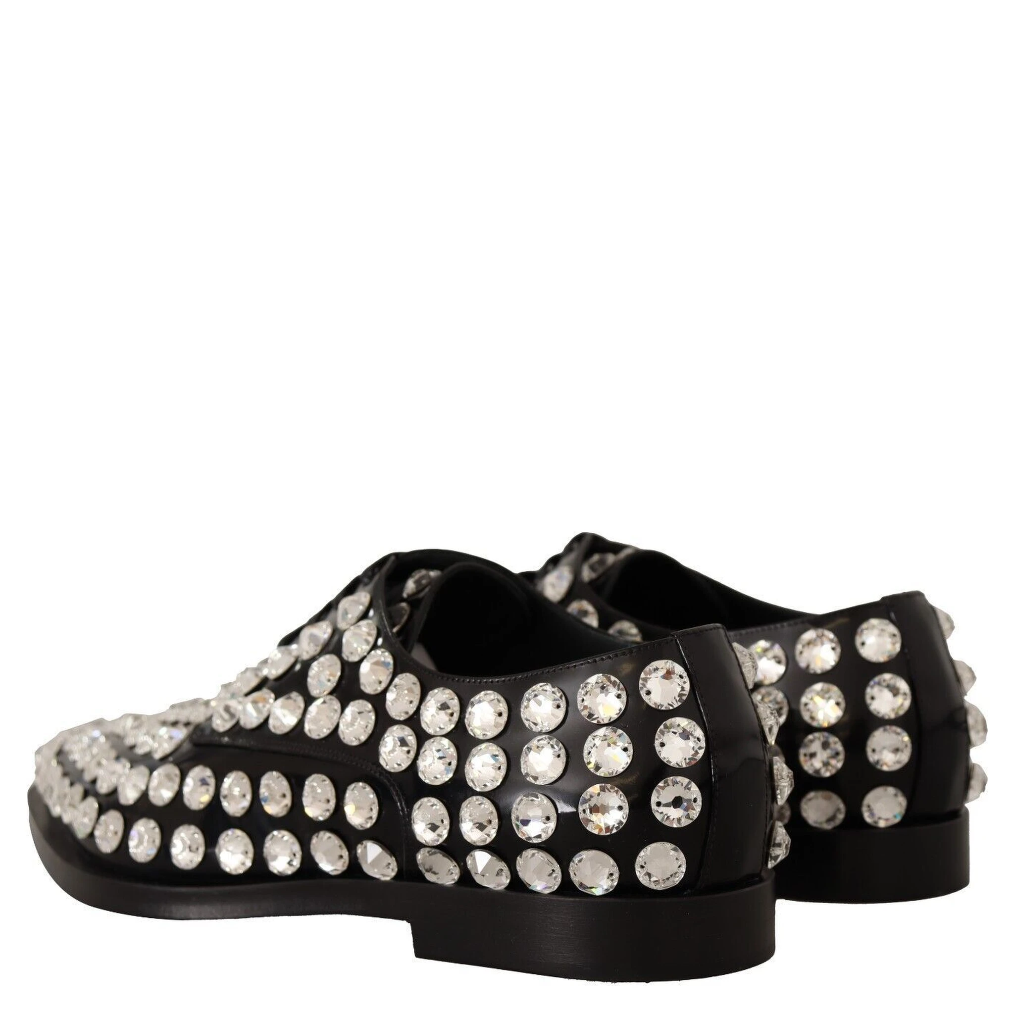 Black Leather Crystals Lace Up Formal Shoes