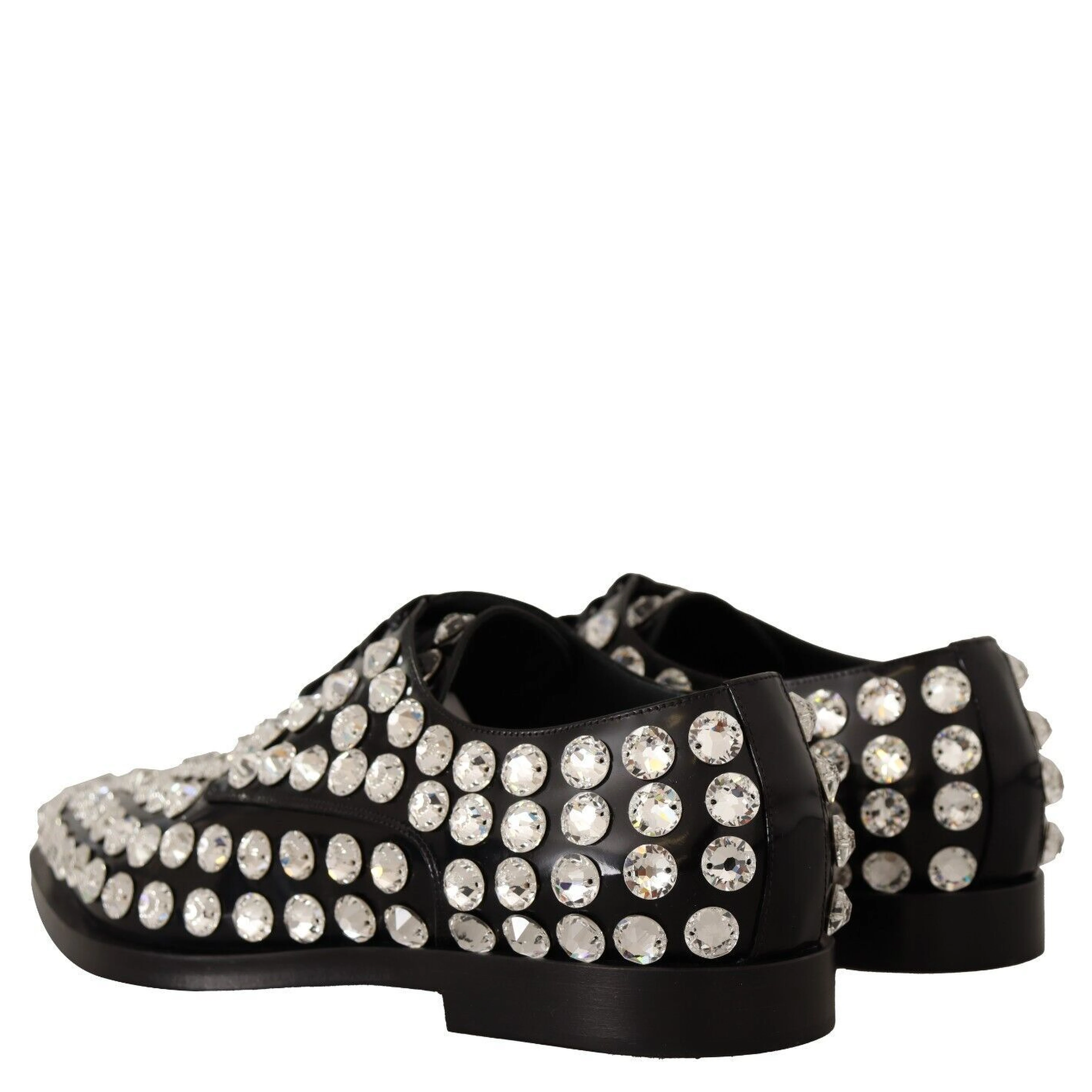 Black Leather Crystals Lace Up Formal Shoes