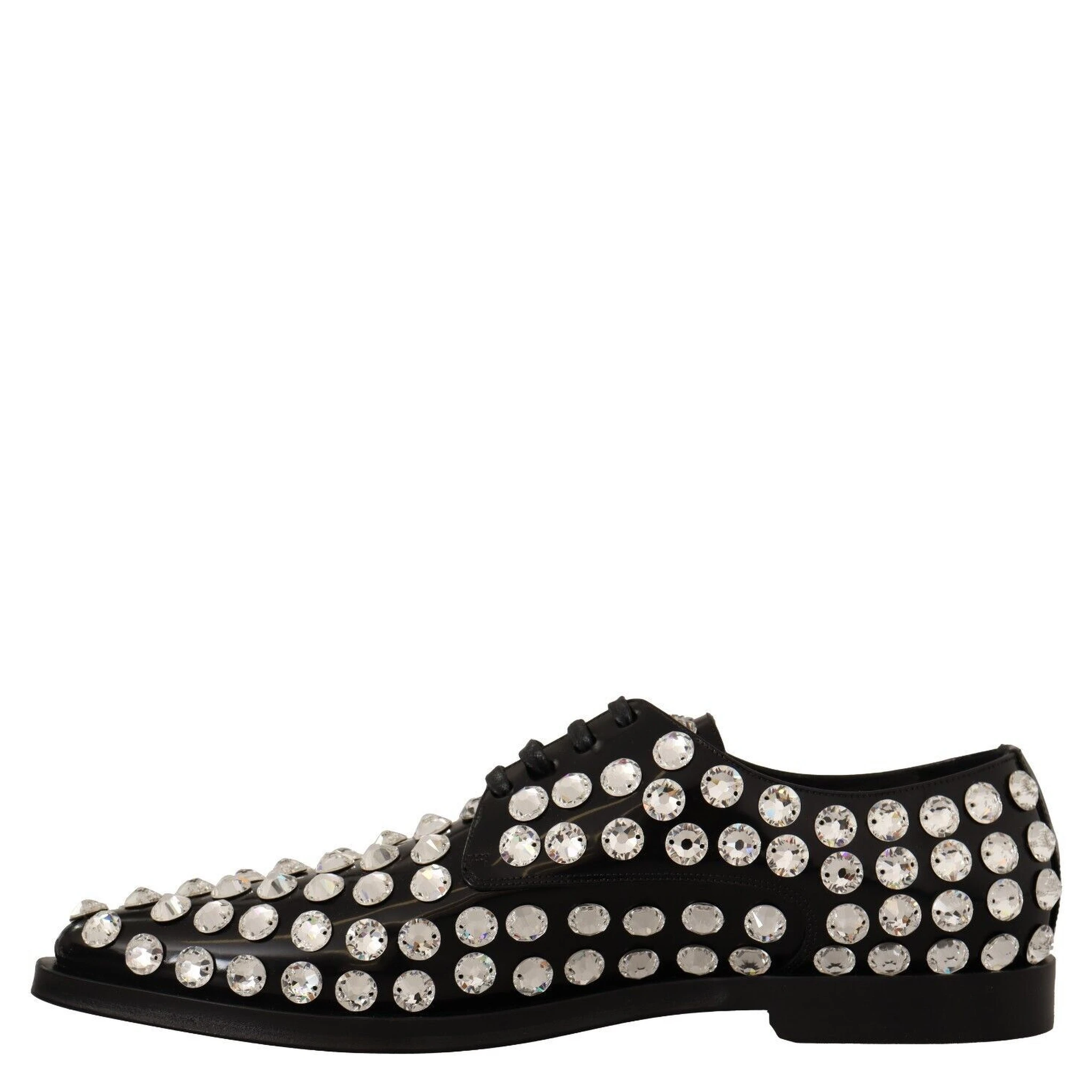 Black Leather Crystals Lace Up Formal Shoes